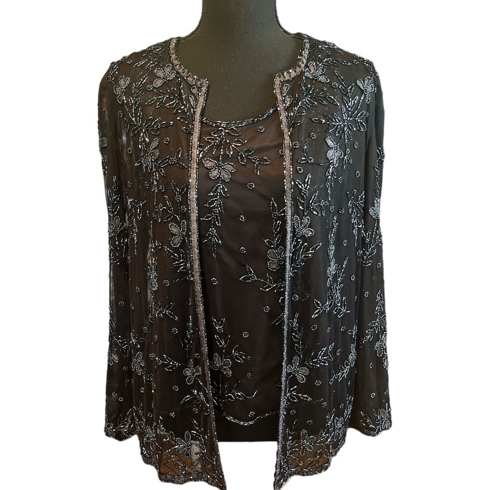 Classic Creations 2 PC Dressy Beaded Black Evening   Camisole & Jacket.